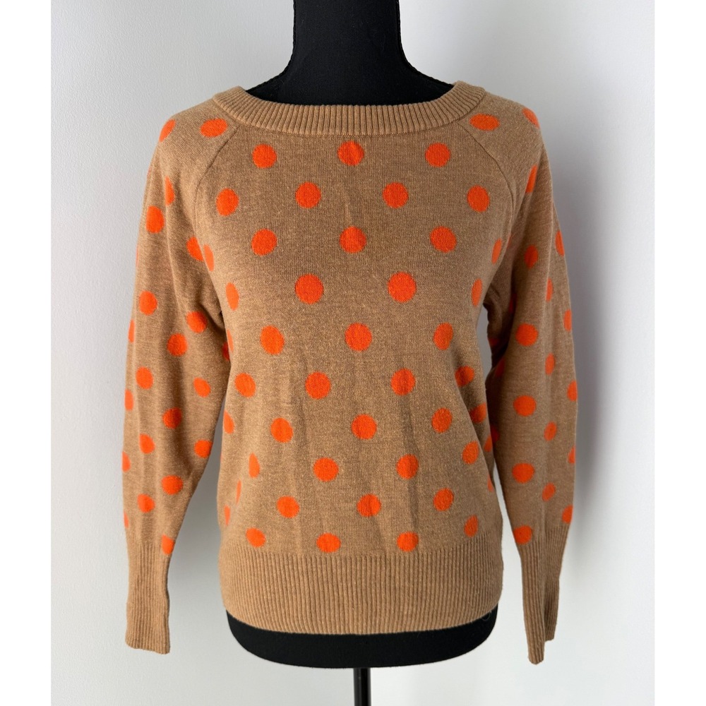 GAP Polka Dot Sweater Long Sleeve Pullover Brown Orange Knit Crewneck Fall S